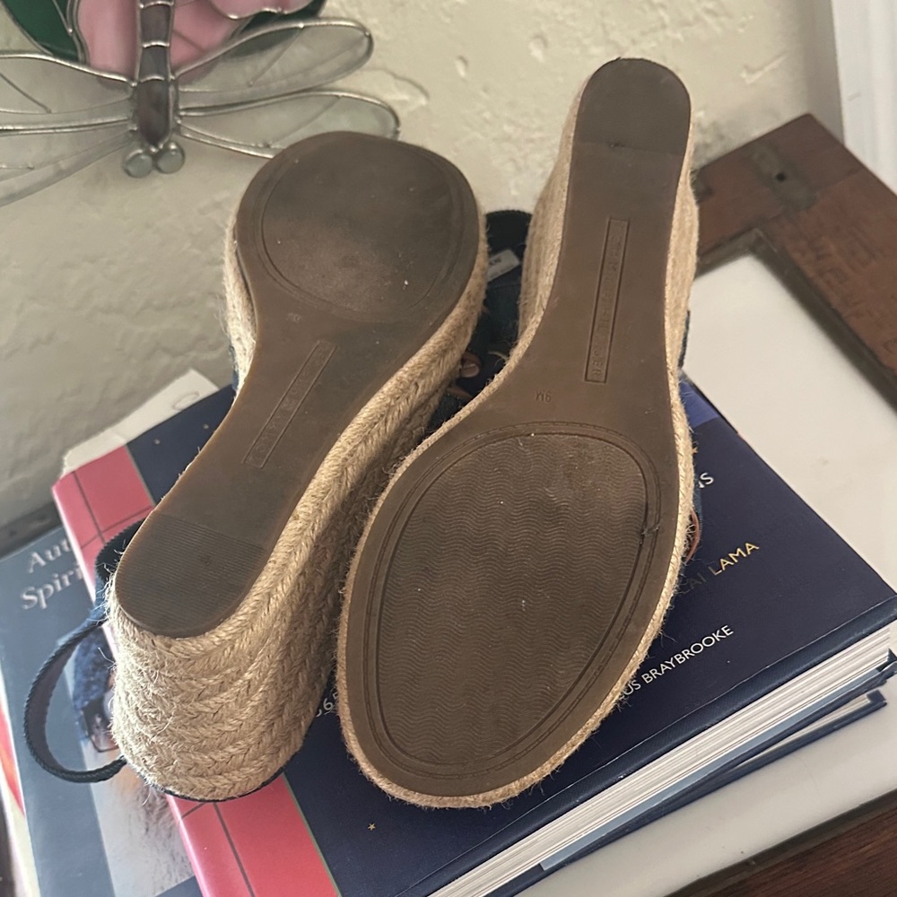 Tommy Hilfiger Denim Blue Espadrille Wedge Sandals with Brown Trim - Picture 5 of 6